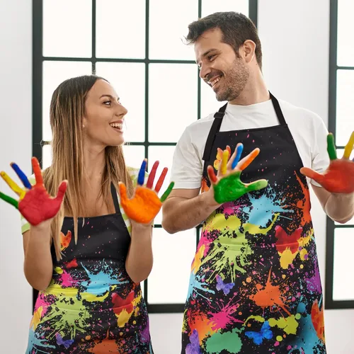 Vista 2 de ASPMIZ Artist Painting Apron for Adults, Colorful Art Cooking Aprons, Waterproof Kitchen Bib Apron with Pockets, Adjustable Kitchen Aprons for Men