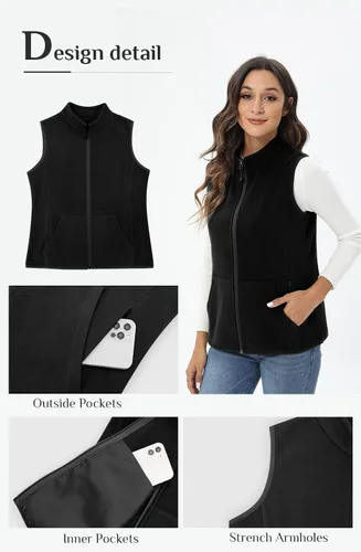 Vista 6 de Xeoxarel Chaleco de forro polar para mujer con 6 bolsillos (XS-2XL)