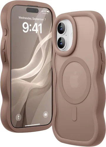 Vista 132 de Funda magnética para iPhone 15 Plus, para iPhone 14 Plus, compatible con Magsafe marco ondulado, lindo translúcido mate, parte trasera dura, de Rosa