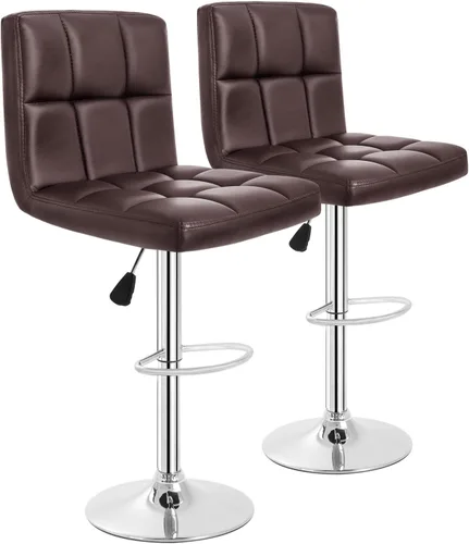 Vista 9 de BestOffice Juego de 2 taburetes de bar ajustables de piel sintética, taburetes de mostrador modernos con respaldo y reposapiés, taburetes de bar