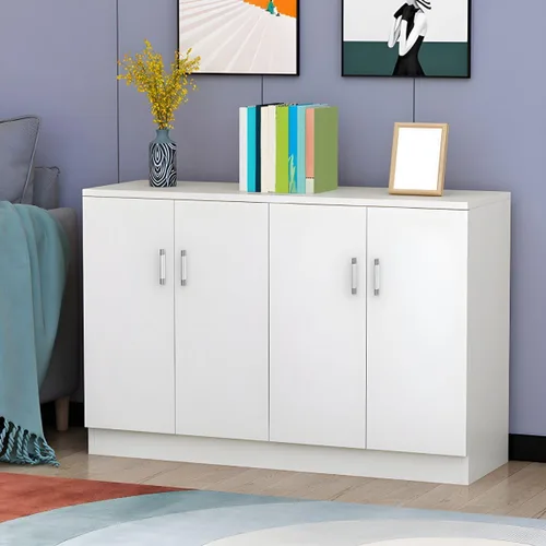 Vista 4 de Modernos estantes ajustables para servidor, armario de madera con puertas, armario de pared de cocina, almacenamiento, comedor, microondas, balcón
