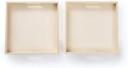 Vista 2 de Bandeja de madera/bandejas de madera Cajas cuadradas con asas - Sin terminar y pequeñas Para materiales Montessori, manualidades para pintar