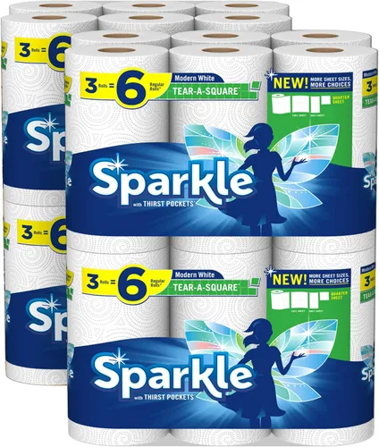 Sparkle® Tear-A-Square® Toallas de papel, 24 rollos dobles = 48 rollos regulares