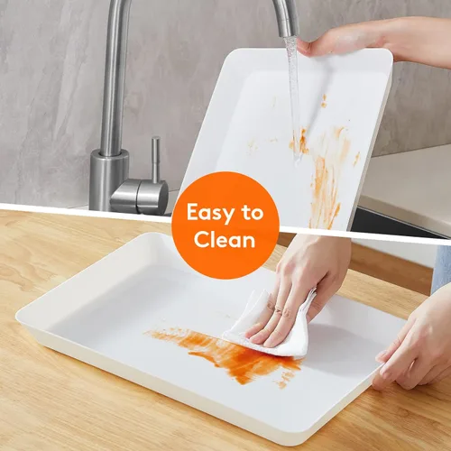 Vista 5 de Lifewit Bandeja de plástico para suministros de fiesta, platos de 15 x 10 pulgadas para servir alimentos, 3 bandejas blancas reutilizables