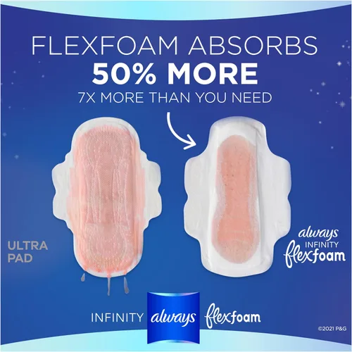 Vista 4 de Always Infinity FlexFoam Pads para mujer, talla 4, absorción nocturna, sin perfume, 13