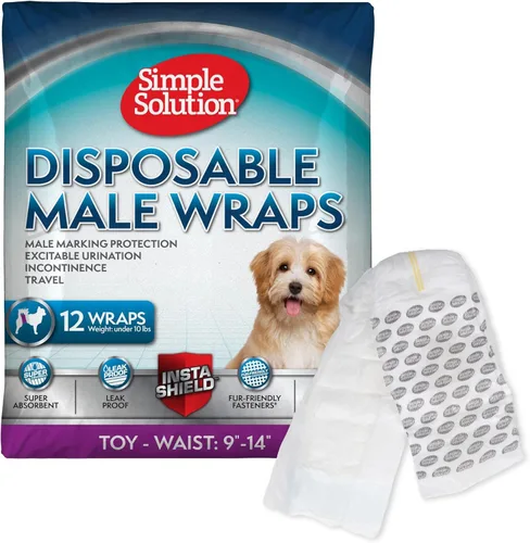 Vista 12 de Simple Solution Pañales Desechables Envolventes para Perros Machos, True Fit, Absorbentes, A Prueba de Fugas con Indicador de Humedad, Pañal