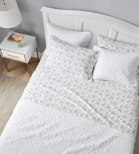 Laura Ashley - Juego de sábanas Twin, ropa de cama de franela de algodón, cepillada para mayor suavidad y comodidad (Rosalie Grey, Twin)