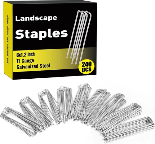 HongWay Paquete de 240 grapas de paisaje de 15 cm, estacas de jardín galvanizadas para carpas, estacas resistentes calibre 11, alfileres de tela de