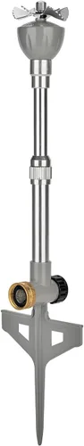 Aspersor de césped para patio, rociador de agua 100% metal con base de pico resistente, riego de 360 grados para césped, jardín