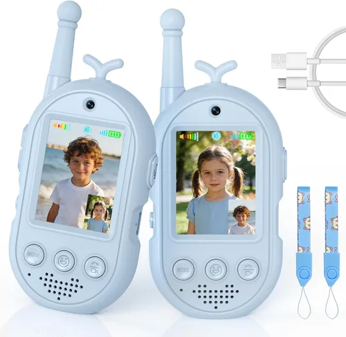 Walkie Talkies de video para niños, paquete de 2 walkie talkie recargables con cámara y pantalla, radio de 2 vías de largo alcance para juegos de