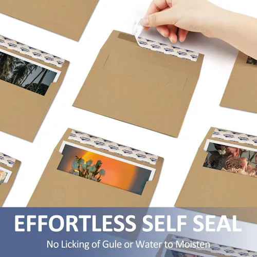 Vista 4 de ValBox 200 sobres de invitación tamaño A7, 5 x 7, sobres de papel kraft marrón de 120 g/m², autoadhesivos, para tarjetas de 5 x 7, para bodas