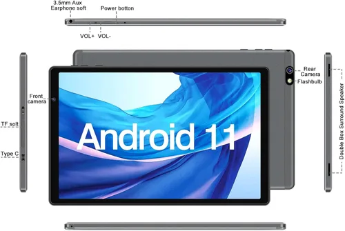 Vista 4 de FACETEL Tablet Tablet Android de 10 pulgadas con teclado 2 en 1 Tablet 4GB RAM 64GB ROM TF 128 GB, 8000mAh, FHD, cámara dual, tableta WiFi Bluetooth