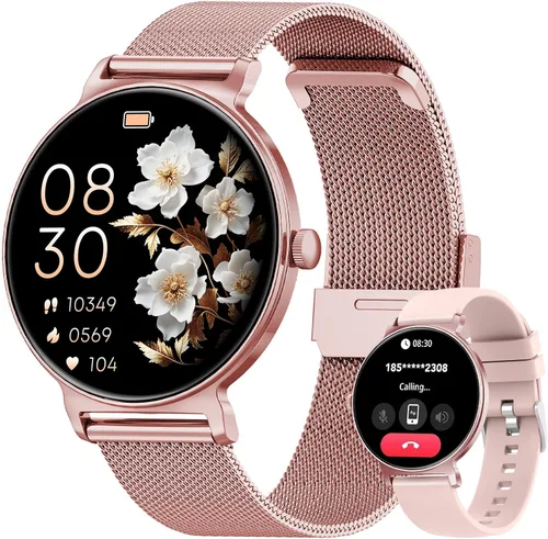Relojes inteligentes para mujer, rastreador de fitness AMOLED de 1.27 pulgadas con llamadas Bluetooth (respuesta/hacer llamadas), más de 120 modos