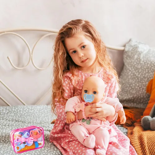 Vista 7 de Juego de 13 Piezas de Accesorios para Muñecas de Bebé con Biberones Mágicos, Juego de Juguetes de Alimentación de Simulación con Empaque, Juego
