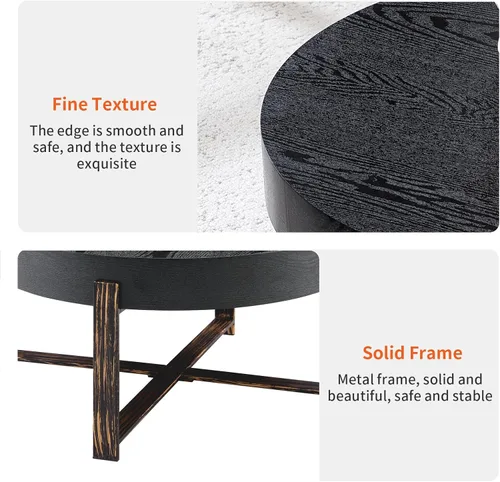 Vista 6 de Mesa de centro redonda de 30.7 pulgadas, mesas de centro modernas para sala de estar, mesa de té circular de madera con patas de metal