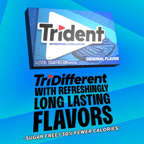 Vista 6 de 12 paquetes de 14 unidades cada uno; es decir, en total son 168 unidades de goma de mascar Trident Bubblegum sin azúcar sabor chicle. Accesorios