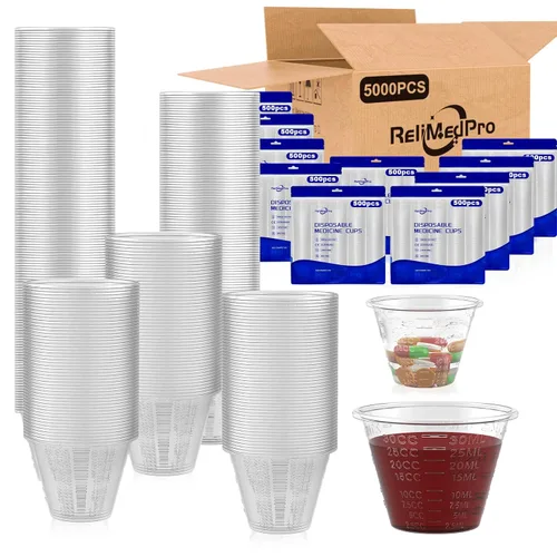Vista 8 de ReliMedPro Vasos medicinales desechables graduados, paquete a granel de 100, vaso medidor de plástico pequeño de 1 oz (30ml) para medicamentos