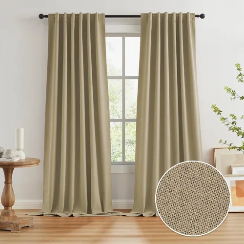 Vista 67 de KEQIAOSUOCAI - Cortinas opacas naturales de 108 pulgadas de largo, cortinas modernas con pestaña trasera, paneles plisados para sistema de cortina
