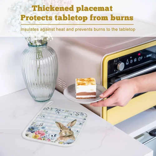 Vista 7 de 2 Packs Blue Easter Plaid Pot Holders Sets for Kitchen,Oven Pan Plate Bowl Pads Heat Proof Mat with Hanging Loop,Terry Cloth Potholders Soft Grip