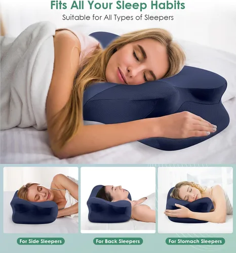 Vista 5 de DONAMA Almohada Cervical para Dormir, Almohada de Espuma Viscoelástica con Contorno para Soporte de Cuello y Hombros, Almohada Ergonómica