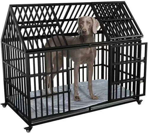 Vista 8 de Jaula extra grande para perros grandes, jaula resistente de 64 pulgadas, perrera indestructible para perros de alta ansiedad, ruedas con cerradura
