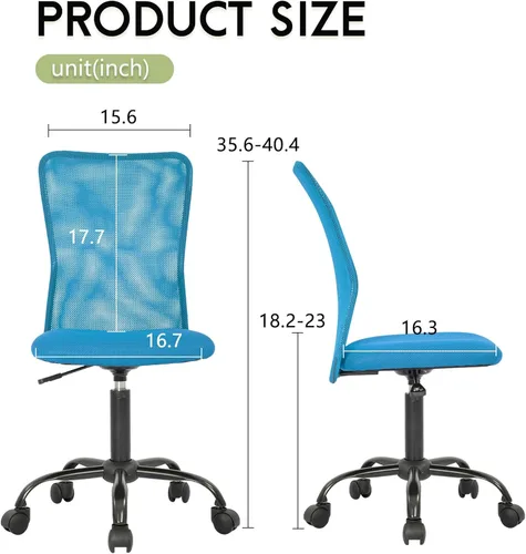 Vista 3 de BestOffice Silla Ergonómica de Oficina Silla de Escritorio Silla de Computadora de Malla Sin Brazos con Soporte para la Espalda Moderna Silla Azul