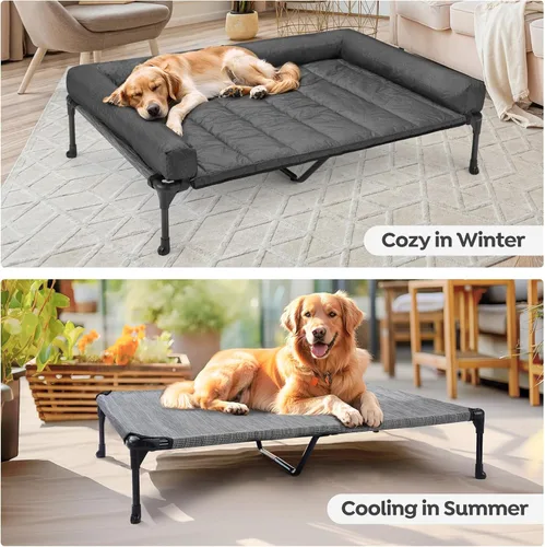 Vista 5 de Veehoo Cama elevada refrescante para perro con cojín extraíble e impermeable, cuna elevada para mascotas con malla Teslin transpirable, pies
