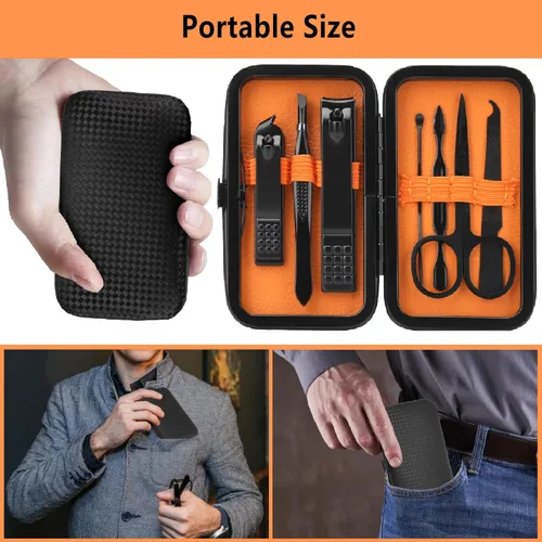 Vista 5 de Juego de manicura para hombres, cortaúñas, juego de cuidado personal, kits de aseo de uñas, juego de cuidado de uñas para viajes, herramientas