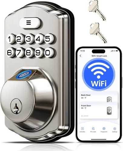 Vista 12 de Veise VE012W - Cerradura inteligente de huellas dactilares WiFi integrada, control remoto de aplicación, compatible con Alexa y Google Assistant