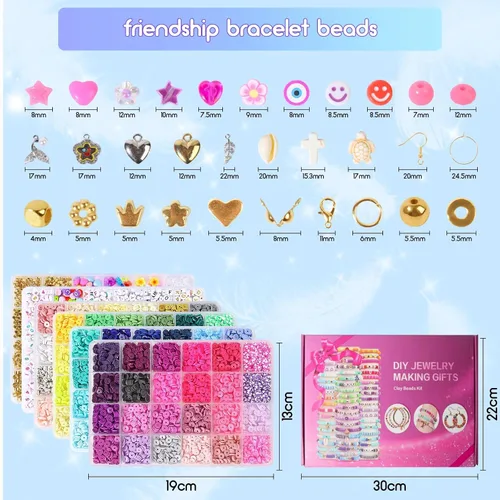 Vista 4 de Kit de fabricación de pulseras de cuentas de arcilla de 18000 piezas, 6 cajas de 96 colores, kit de fabricación de joyas de amistad, juego