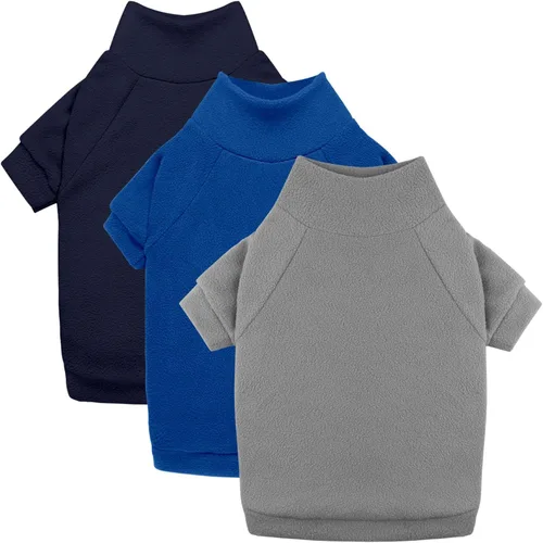 Vista 10 de Pack de 3 suéteres para perros de felpa, ropa para mascotas, cuello alto, suéter suave y cálido para perros pequeños, suéter para cachorros