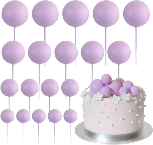 Vista 8 de ASTARON 20 piezas de decoración de bolas para pastel, mini globos, decoraciones de pastel, palos, bolas negras, decoraciones de pastel