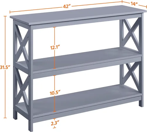 Vista 2 de Yaheetech Soportes de televisión y centros de entretenimiento con estante de almacenamiento de 3 niveles para sala de estar, gris