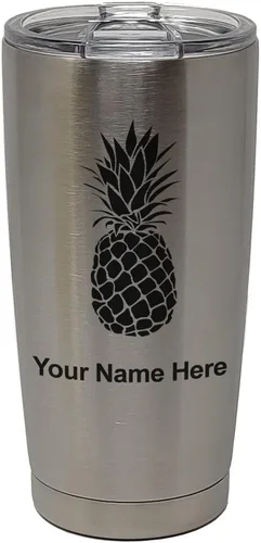 Vista 31 de LaserGram Vaso aislado al vacío de 20 onzas, piña, grabado personalizado incluido (negro) Engraved Gift, Vacuum Insulated Stainless Steel, Laser