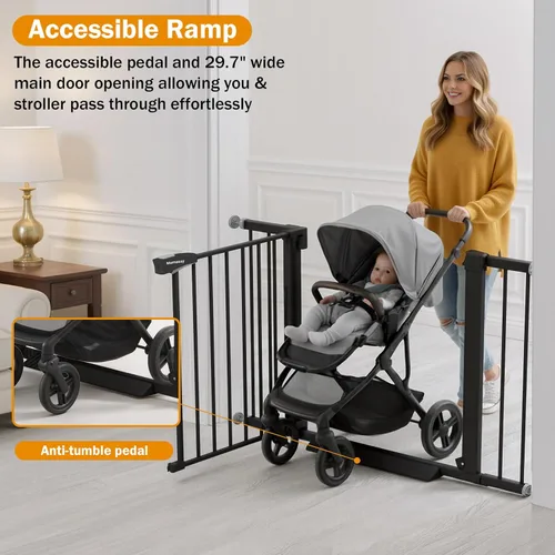 Vista 7 de Puerta de bebé para escaleras, puerta de perro con cierre automático de 29.7-43 pulgadas para puertas y pasillos, puerta para mascotas montada a