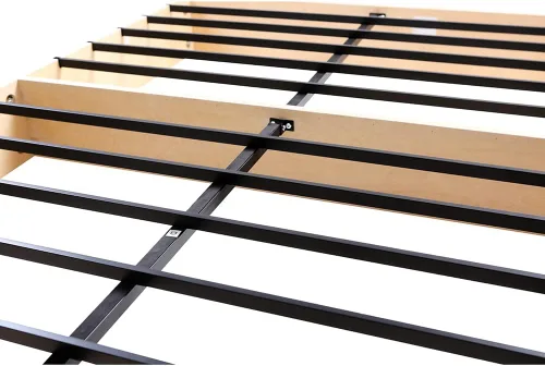 Vista 6 de Panana Base de colchón Queen de metal y madera, base de colchón con funda de tela, fácil montaje, sin ruido, antideslizante