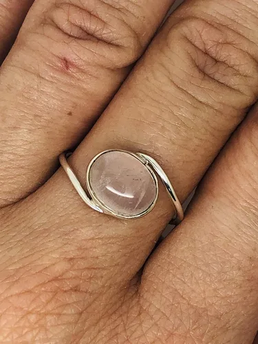 Vista 3 de Anillo ovalado de plata de ley 925 con cuarzo rosa Delicada joyería BOHO Chic Moda y elegante para niñas y mujeres con bolsa de regalo