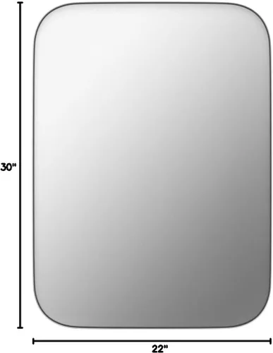 Vista 7 de Espejo de pared rectangular redondeado de níquel cepillado de 22 x 30 pulgadas, espejo de pared rectangular con marco de metal de acero inoxidable