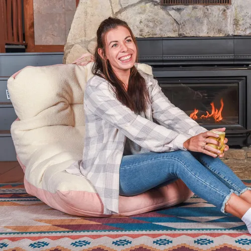 Vista 20 de Big Joe Roma Puf, Sherpa de avena y grafito, gamuza vegana, 3 pies