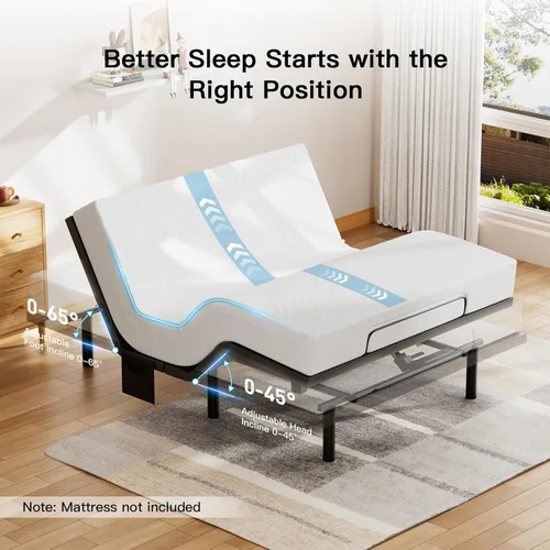 Vista 4 de Pipishell - Somier ajustable individual XL, base de cama eléctrica con inclinación de la cabecera y las patas, puertos USB-A y USB-C, iluminación