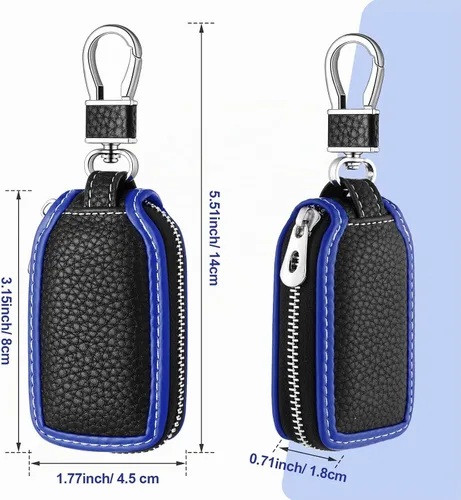 Vista 2 de Frienda 2 Piezas Funda de Llavero de Cuero para Coche, Funda para Llavero Auto, Protector Inteligente de Llavero de Coche, Azul, Cadena