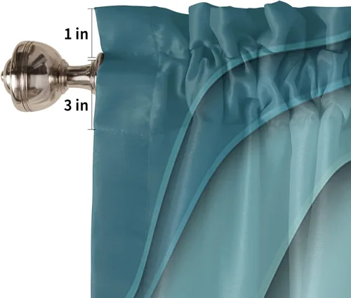 Vista 5 de Cortina de cenefa color turquesa degradado para ventanas Kithchen, verde azulado y marrón, degradado, moderno, abstracto, geométrico, cenefas