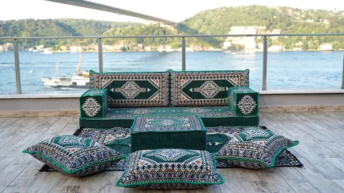 Vista 2 de arabicsofa Sofá de Piso Jalsa Árabe – Sofá de Cojín de Piso Tradicional Hecho a Mano para Sala de Estar Verde