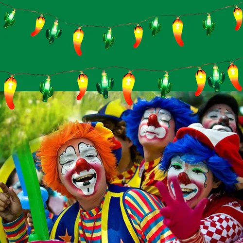 Vista 2 de Guirnalda de luces artificiales de cactus verde chile rojo, 20 LED, luces de noche de hadas de Navidad, funciona con pilas, para decoración de bodas