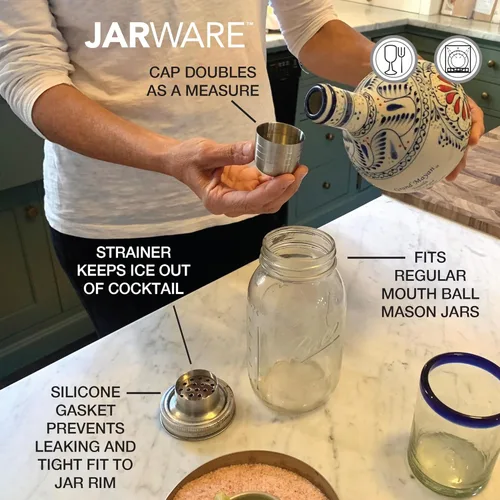 Vista 8 de Jarware Mason Jar - Tapa para coctelera de boca regular, acero inoxidable