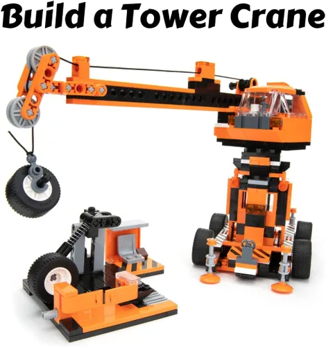 Vista 2 de Block Builder Juego de bloques de construcción de grúa móvil (475 piezas) y grúa torre de construcción. ¡Dos kits de construcción en un juego!