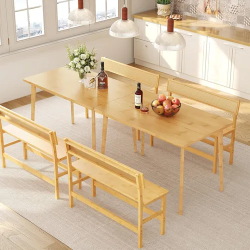 Vista 9 de HOOBRO Mesa de comedor, mesa de comedor de bambú para 4-6, mesa de cocina rectangular de 47.2 pulgadas, fácil de montar, para comedor, sala