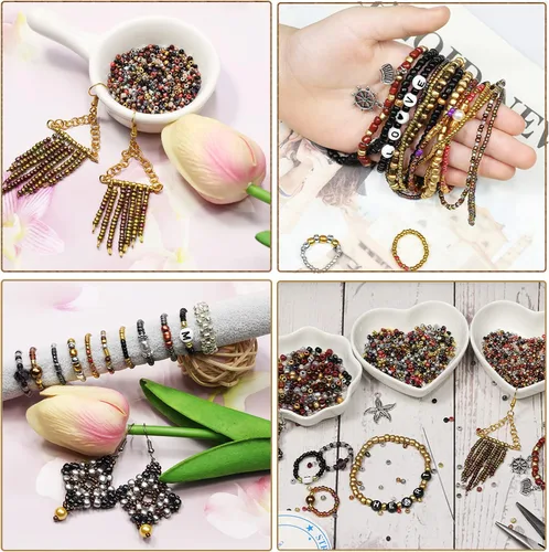 Vista 6 de Cuentas de semillas de vidrio 11/0 Aproximadamente 14800 piezas 24 colores 2 mm Cuentas sueltas de semillas Kit para hacer pulseras con caja