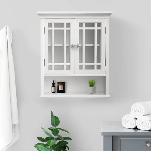 Vista 2 de Gabinete de pared de dos puertas Elegant Home Fashions modelo Neal, MDF, Blanco