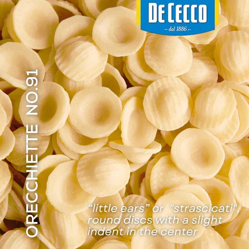 Vista 3 de De Cecco Pasta Orecchiette No. 91, 16 onzas, auténtica, de secado lento, hecha con trigo duro, pasta versátil para salsas y recetas, fabricada